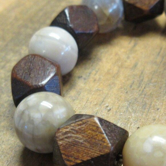 MERRISOTA JEWELRY Agate and Wood Stretch Bracelet Womens Sz 6 3/4" Gemstones NEW - Picture 4 of 6